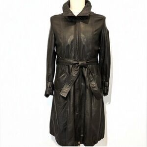 Italian Men's Black Softest Leather Trench Coat, Size M